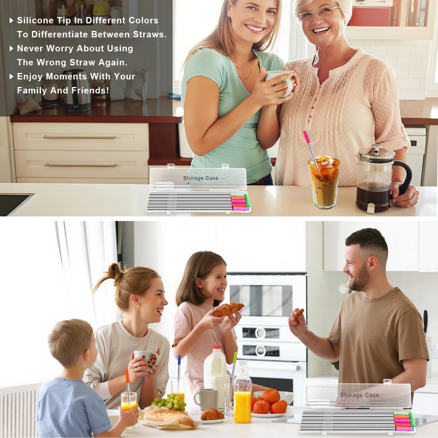 Newly Upgraded 8.5In Reusable Stainless Steel Straws Set 12 PCS with 12 Silicone Tips, 2 Straw Brush, 1 Storage Case, BPA Free, Eco-Friendly Metal Straws for 14, 20, 30 oz Tumbler，for Hot/Cold Drinks