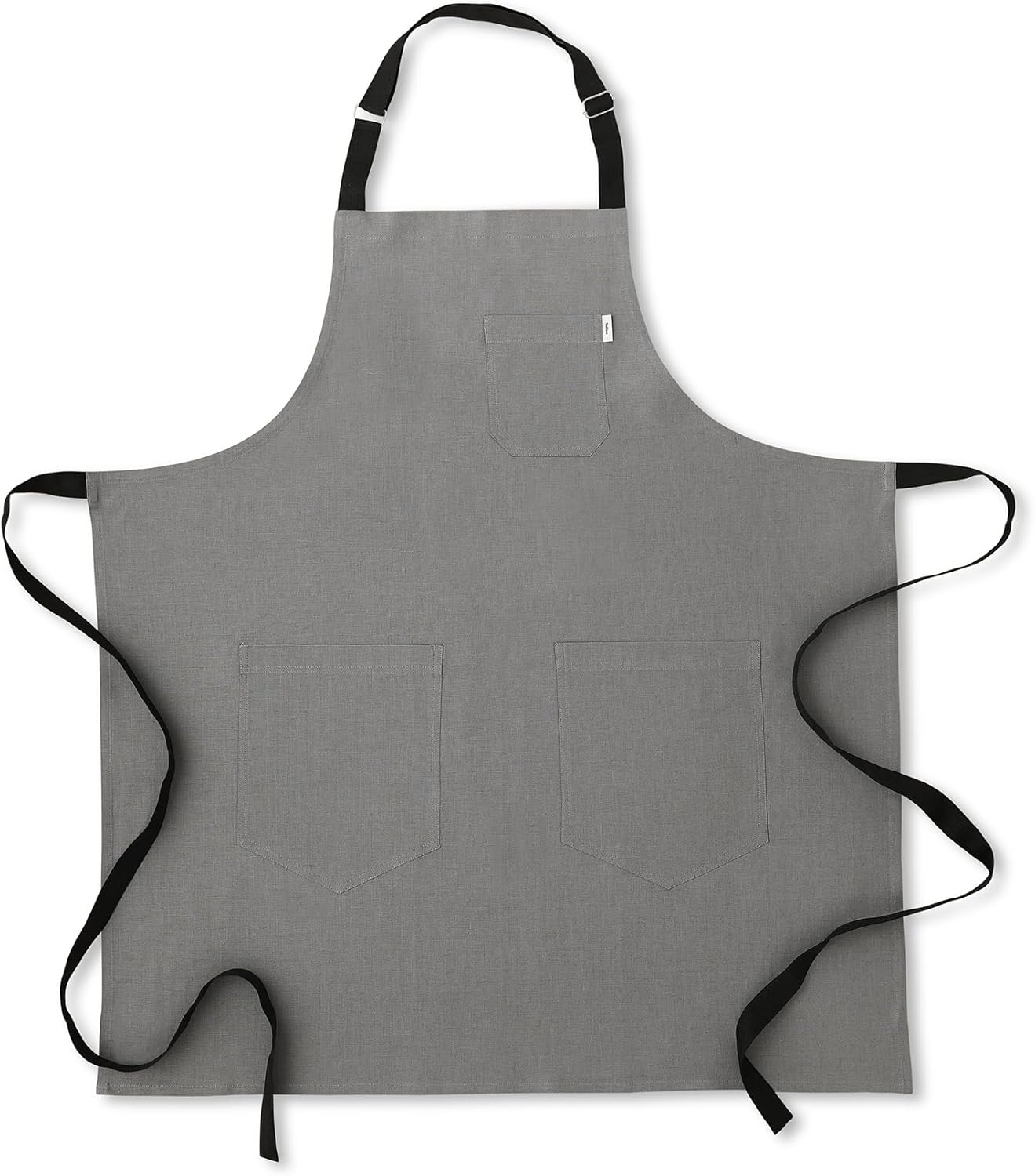 Solino Home Linen Bib Apron for Men & Women - Steel Grey/Black Kitchen Apron with Front Pockets - Handcrafted from European Flax