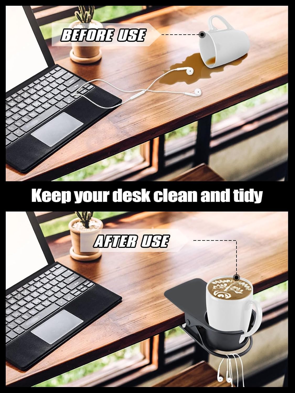 3PCS Drinking Cup Holder Clip Kalolary Chair Desk Bottle Cup Stand DIY Glass Clamp Storage Saucer Clip with Groove for Potted Plant Beverage Coffee Mug Holder Clip for Home & Office (Black White Grey)