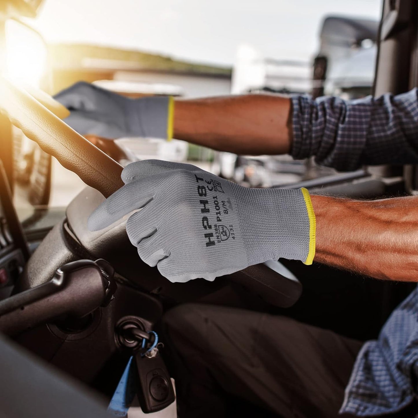 PU Coated Safety Work Gloves, 12 Pairs Work Gloves Mechanic Working Seamless Knit Glove with Polyurethane Coated Smooth