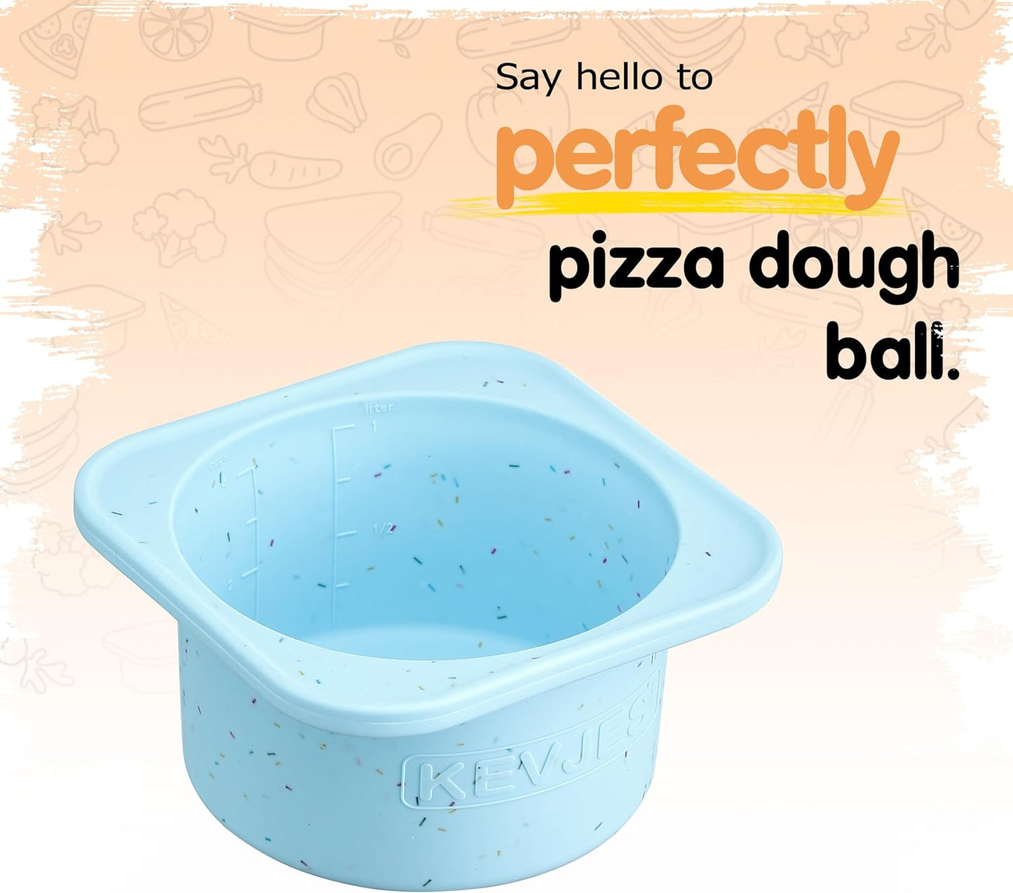 PLUS 1000ml Pizza Dough Proofing Containers for DIY family Artisan Pizza, Food Grade Silicone Stackable Boxes with Lids, Freezer, Fridge, Dishwasher Safe-Sprinkles Pattern-3 Pack (Aqua)