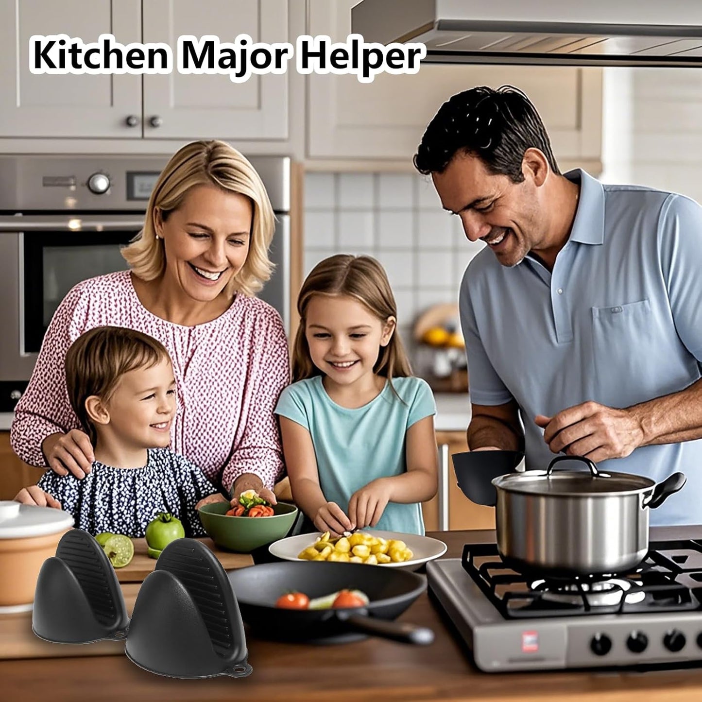 Silicone Oven Mitts Heat Resistant Hot Pot Holders Set for Kitchens - Mini Oven Mittens Silicone Rubber Gloves Small Pot Pinch Grip for Cooking & Baking, 6 Pack Black