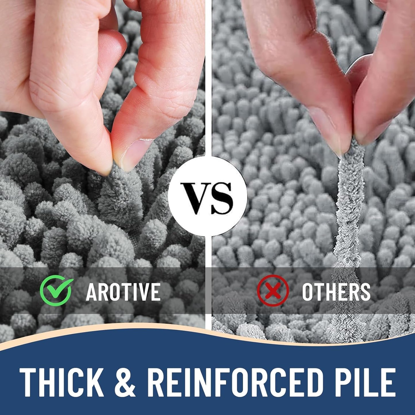 Arotive Luxury Chenille Bathroom Rug Mat, Extra Soft Thick Absorbent Shaggy Bath Rugs, Non-Slip Machine Wash Dry, Plush Bath Mats for Bathroom, Shower and Tub, 44x24, Grey