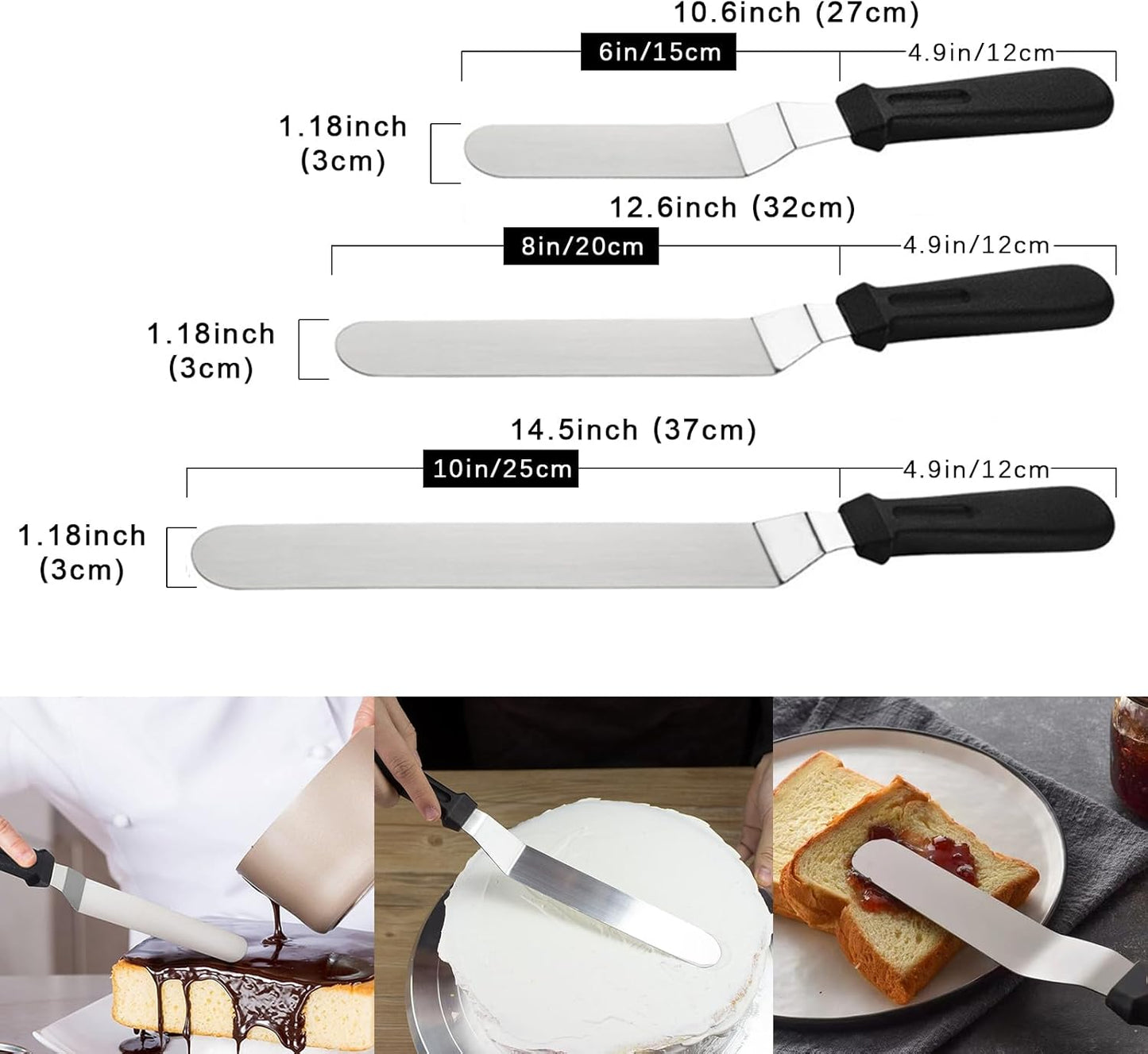 Offset Spatula Set with Pink Cake Scrapers, 3 Pack Angled Frosting Spatulas (6, 8, 10 inch) & 3 Cake Smoother Scrapers, Stainless Steel Icing Spatula for Cake Decorating, Baking & Pastry