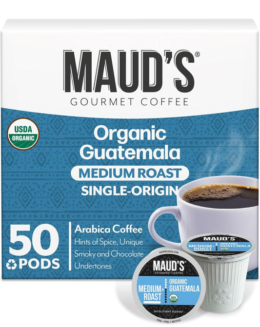 Maud's Organic Guatemalan Coffee Pods, 50 ct, Single Origin Guatemalan Medium Roast Coffee in Recyclable Single Serve Pods – 100% Arabica Beans, Compatible with Keurig K Cups Maker