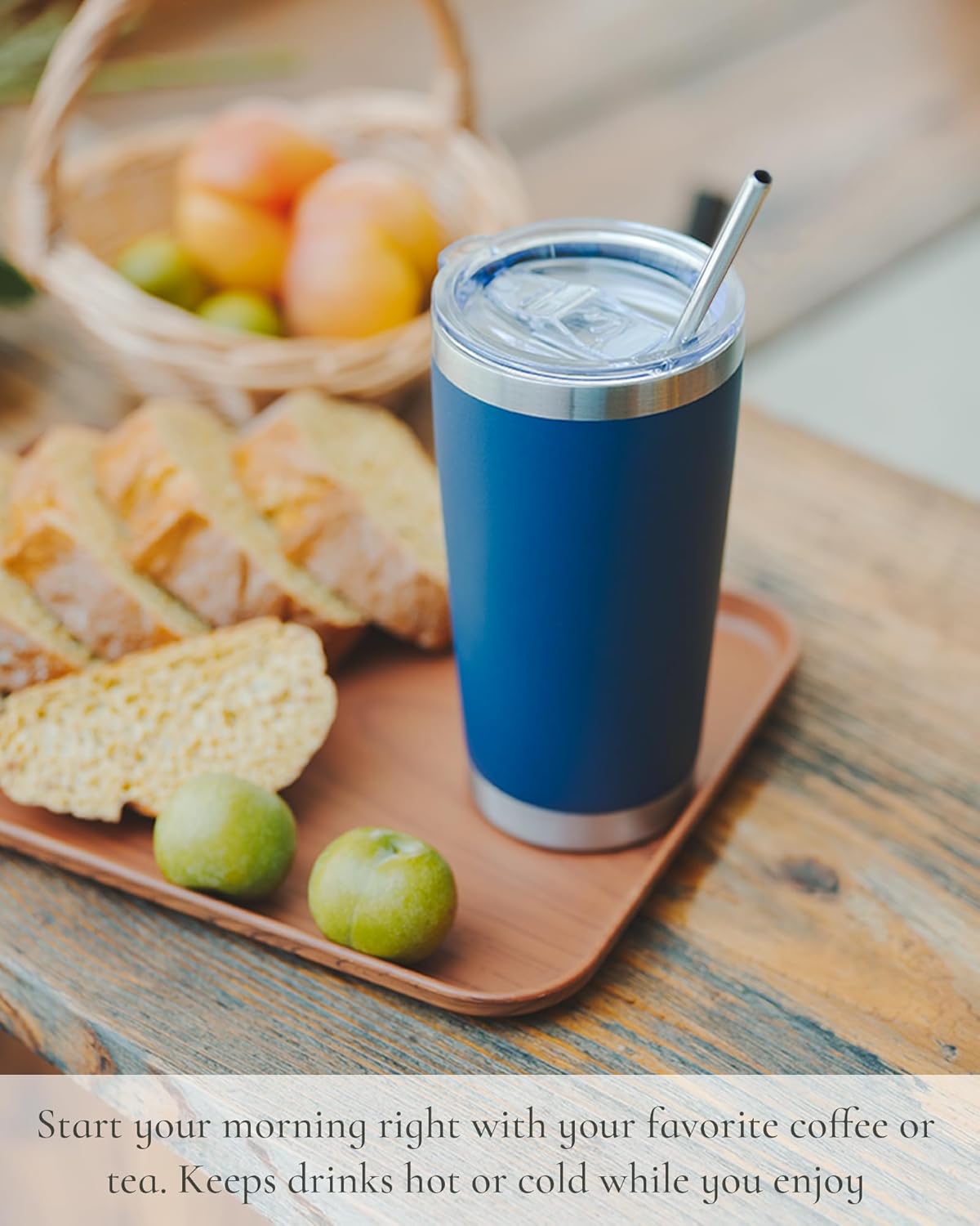 Travel Coffee Tumbler 20oz, 8 Pack Leakproof Travel Coffee Mug with Lid and Straw, Stainless Steel Double Wall Vacuum Insulated Tumbler for Hot/Iced Drinks (Textured Matte, Periwinkle)