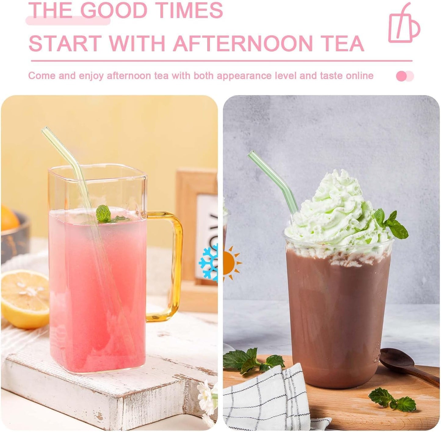 6-Pack Reusable Glass Straws Set, Clear Glass Drinking Straw, Cute Colorful Straws with Cleaning Brush, 8''x8MM