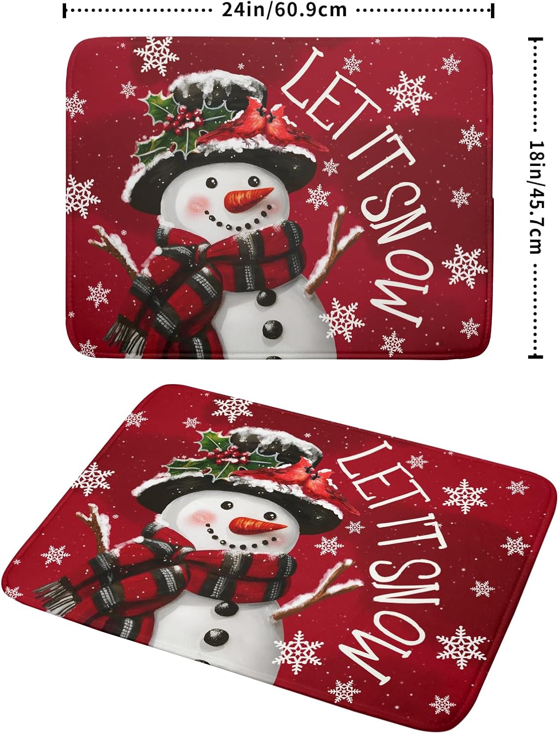 Merry Christmas Dish Drying Mat for Kitchen Counter 18x24 Inch Let It Snow Dish Draining Mat Xmas Snowflakes Decorations Fast Absorbent Tableware Cardinal Birld Dishes Pad for Coffee Bar Countertop