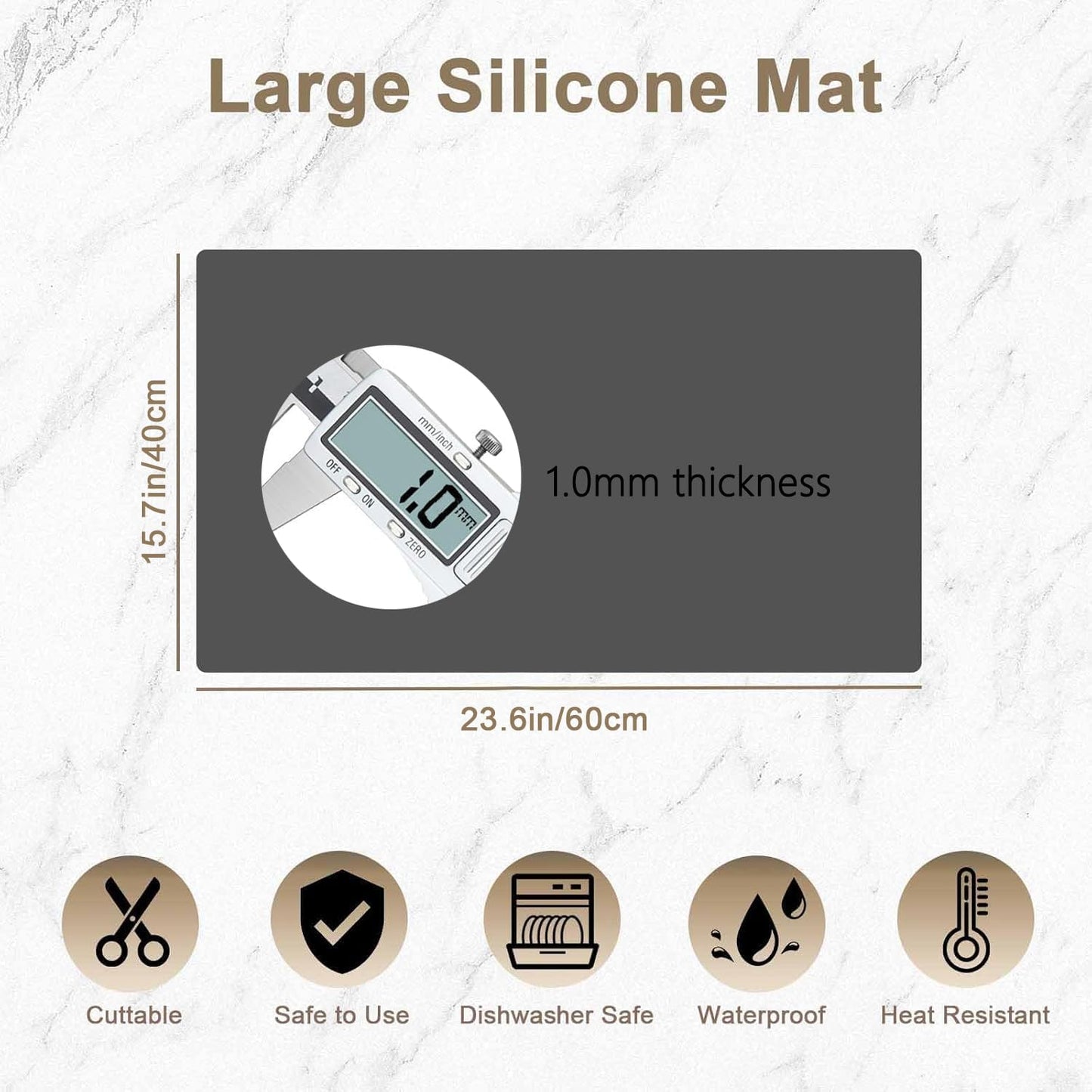 2 Pack 23.62"x15.74"(60cmx40cm) Silicone Kitchen Counter Mats, Heat Resistant Non-Slip Countertop Protector, Waterproof Nonstick Multipurpose Mat, Black