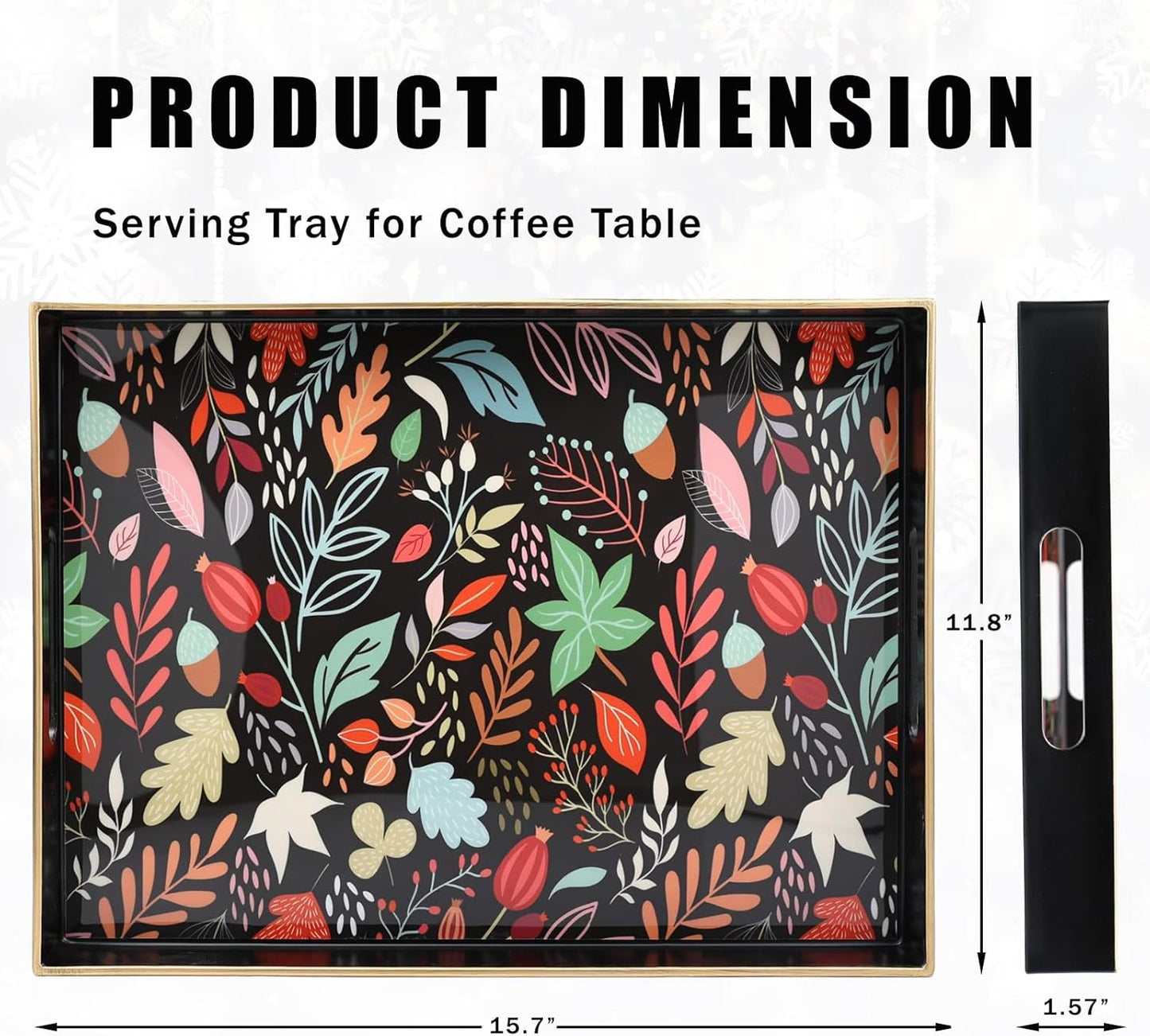 Rectangle Serving Tray with Handles, Coffee Table Tray for Ottoman, Organizer Vanity Tray for Living Room, Outdoor Tray for Patio Entertaining, Serving Breakfast Kitchen Platter LEE3040BH