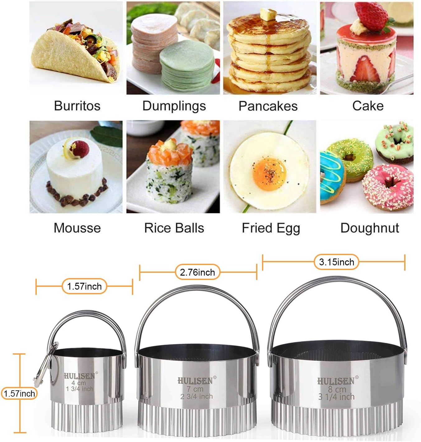 HULISEN Biscuit Cutter Set (3 Pieces/Set), Round Cookies Cutter with Handle, Professional Baking Dough Tools (Wave)