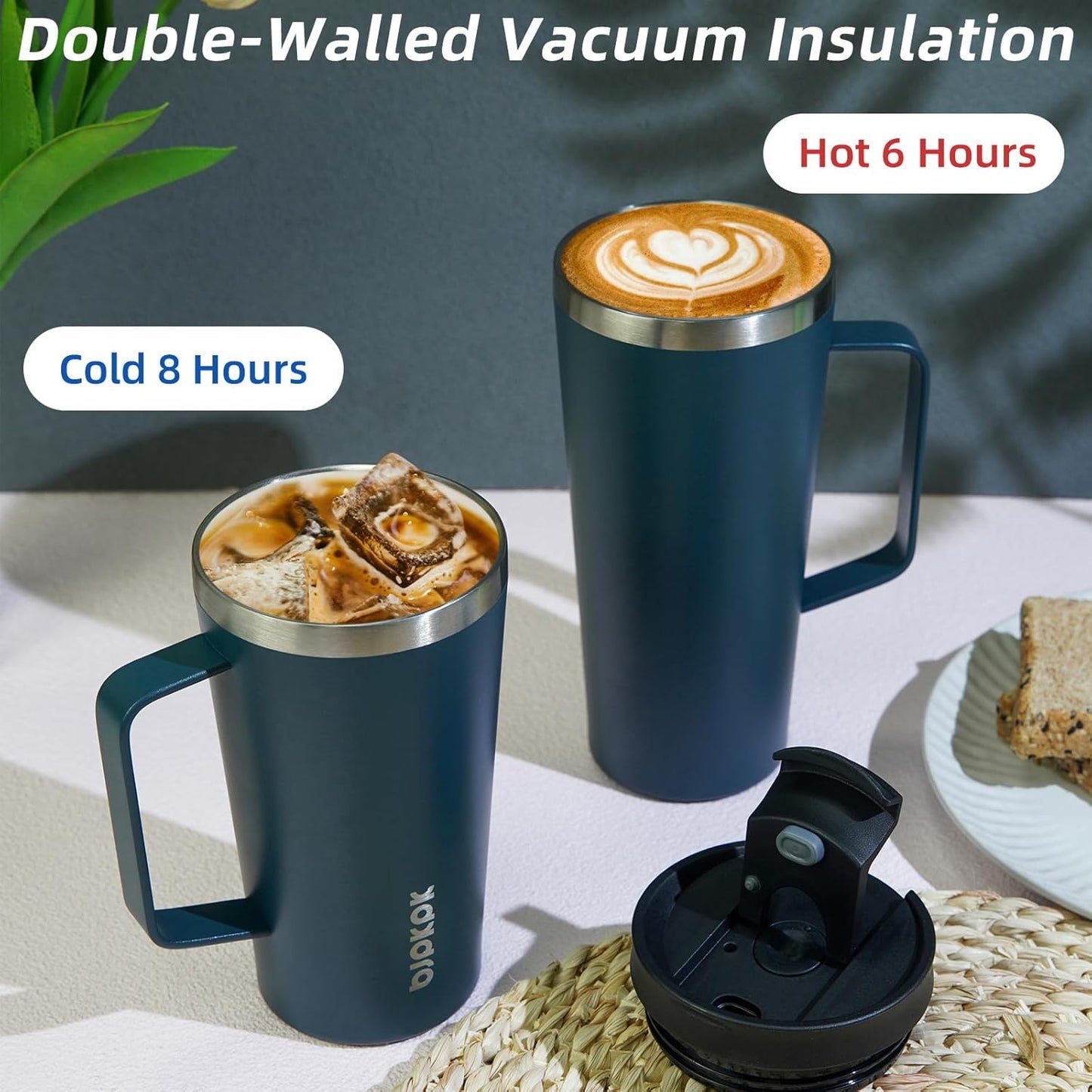 BJPKPK Insulated Tumbler with Handle, 30oz Insulated Tumblers with Lid and Straw, Stainless Steel Metal Water Bottles, Coffee Travel Mugs, Cups, Black