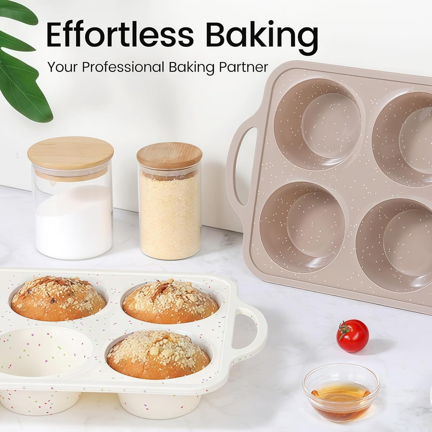 Vinino 2Pack Jumbo Silicone Muffin Pans for Baking with Metal Reinforced Frame, 6 Cups Large Size Nonstick Silicone Cupcake Pan, BPA Free Oven Dishwasher Safe Baking Mold for Muffins Cupcakes