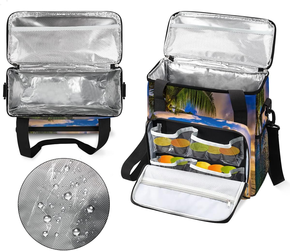 Beach Sunset Coffee Maker Carring Bag Palm Tree Travel Storage Tote Bag Compatible with Keurig K-Mini or K-Mini Plus Portable Single Serve Coffee Brewer Case with Pockets for K-cup Pods