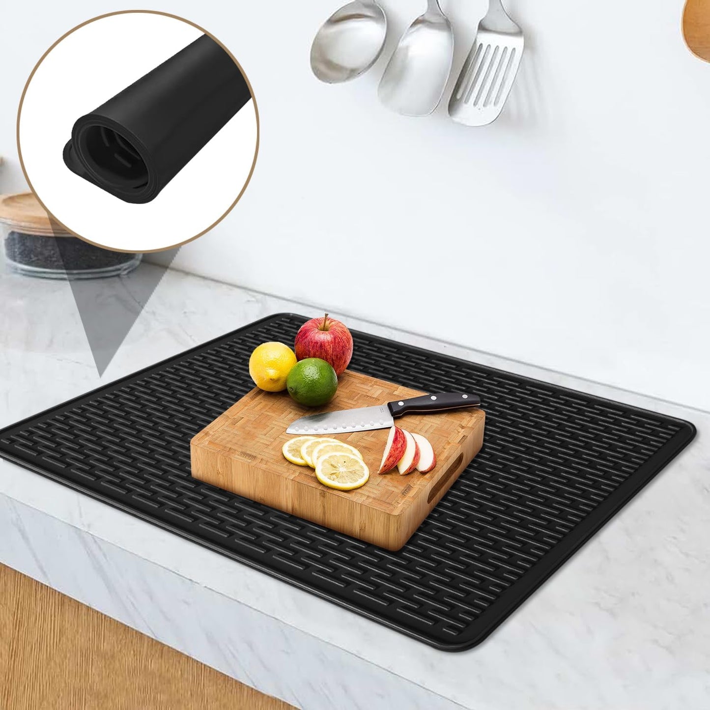 Golener Silicone Large Dish Drying Mat - 28" x 20" Stove Top Protector for Electric Stove, Food Grade, Foldable, Easy Clean, Heat-Resistant Mat for Glass Cooktop, Black