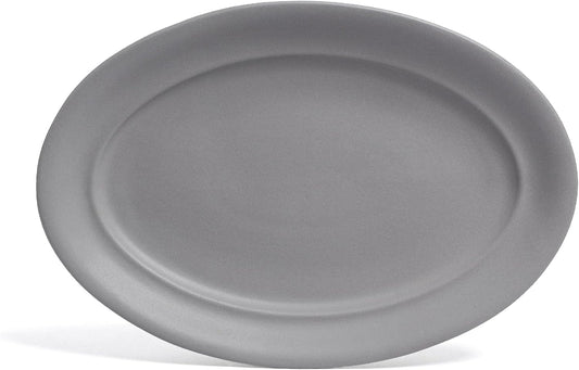 over&back Rim Stoneware Serving Platter - Elegant 1-Piece Oval Serving Platter to Complete Your Kitchen Set - 16" L x 10.8" W Semi-Matte Charcoal