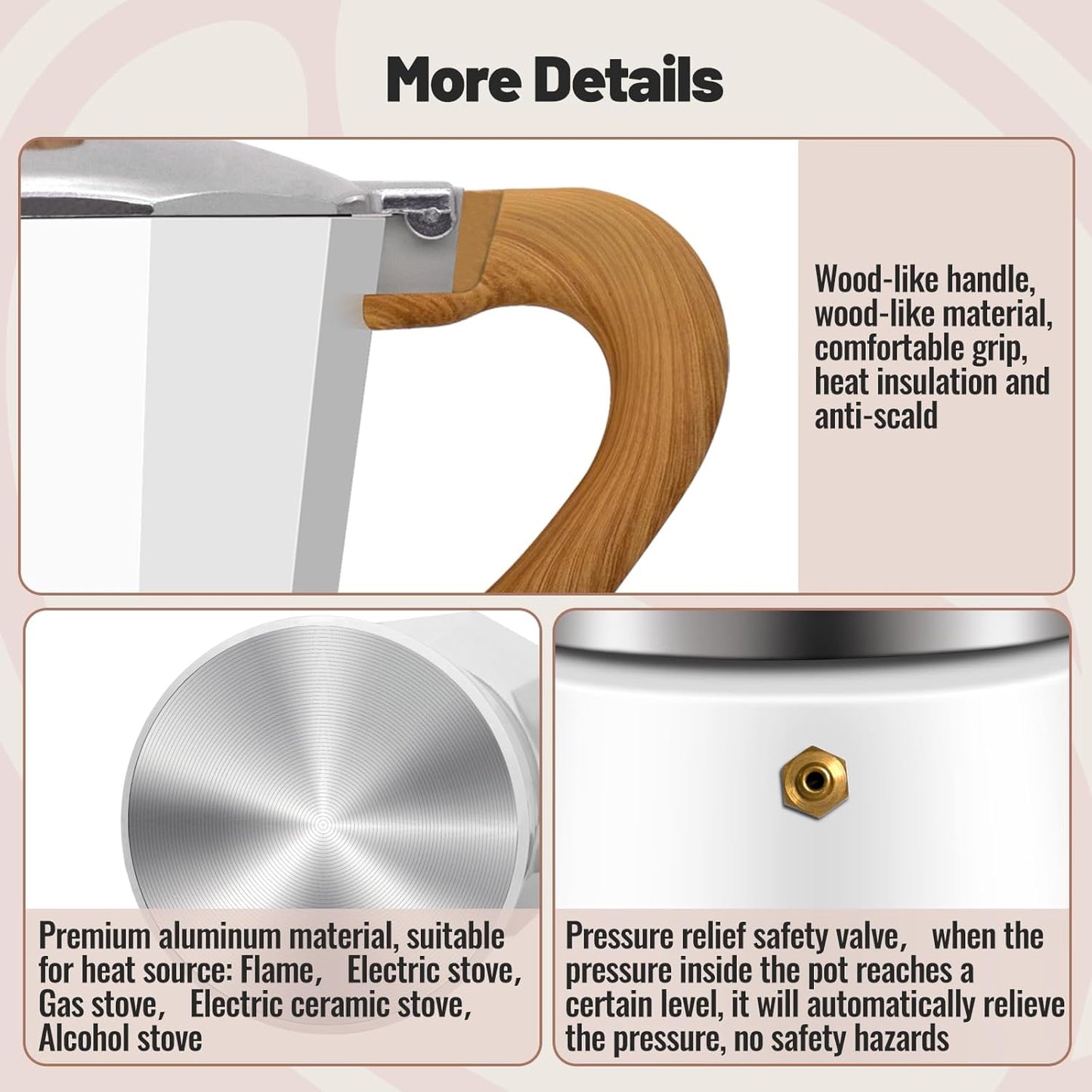 9 Cup Aluminum Moka Pot Classic Stovetop Espresso Coffee Maker 450ml 15oz Coffeemaker Percolator Mocha Express Preferred Cafe Makers for Italian and Cuban Café Brewing White