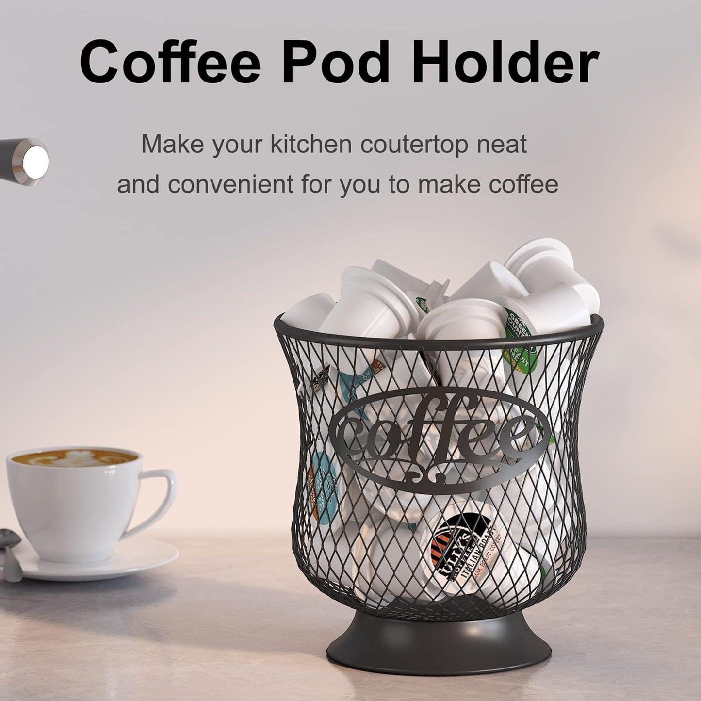 Coffee Pod Holder, Large Capacity K Cup Holder, Nespresso Pods Holder K Cup Organizer for Kitchen Countertop, Coffee Bar Accessories, Pod Holder for Keuring Espresso Capsule Coffee Creamer