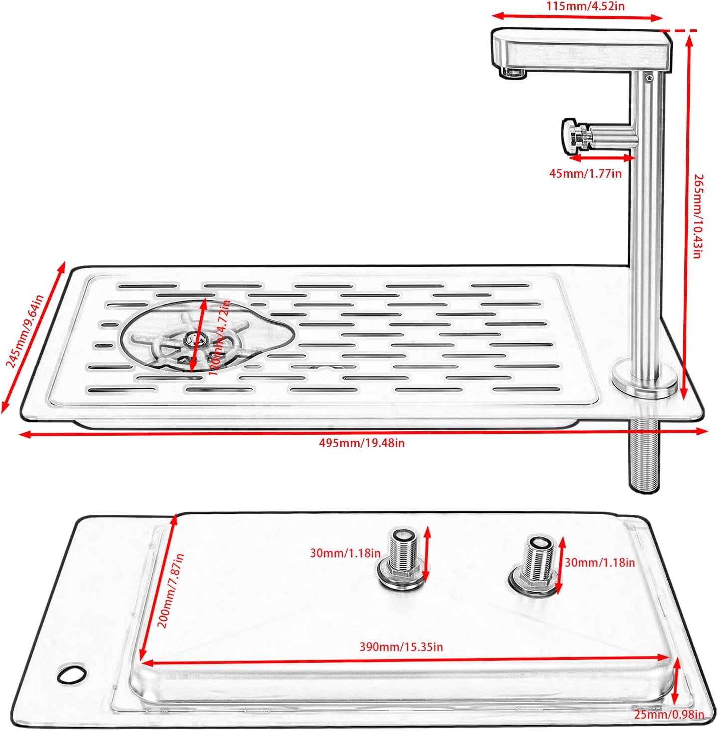 DIBTSA Pitcher Rinser, Stainless Steel Countertop Glass Rinser Cup Washer Sink with Side Spray,Drip Tray for Home Cafe Restaurant