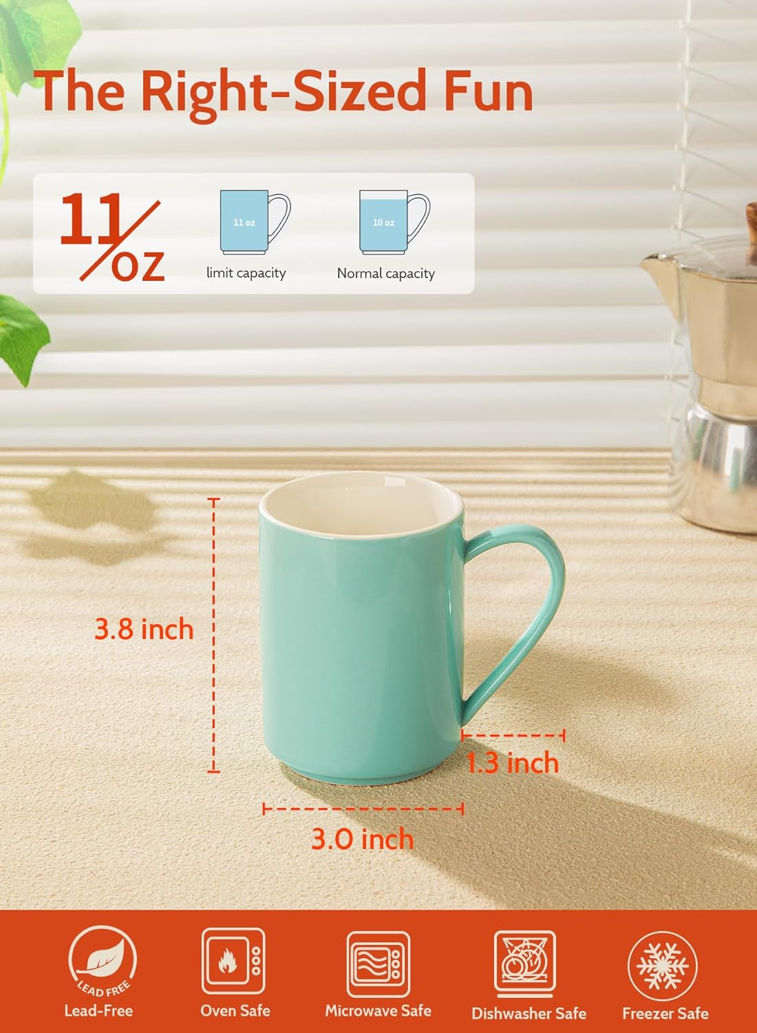 Sweese Coffee Mug, Porcelain 11 Oz Coffee Mugs Set of 6, Ceramic Coffee Cups with Handle for Coffee, Tea, Cocoa and Mulled Drinks - Multicolor, Cool Assorted Colors