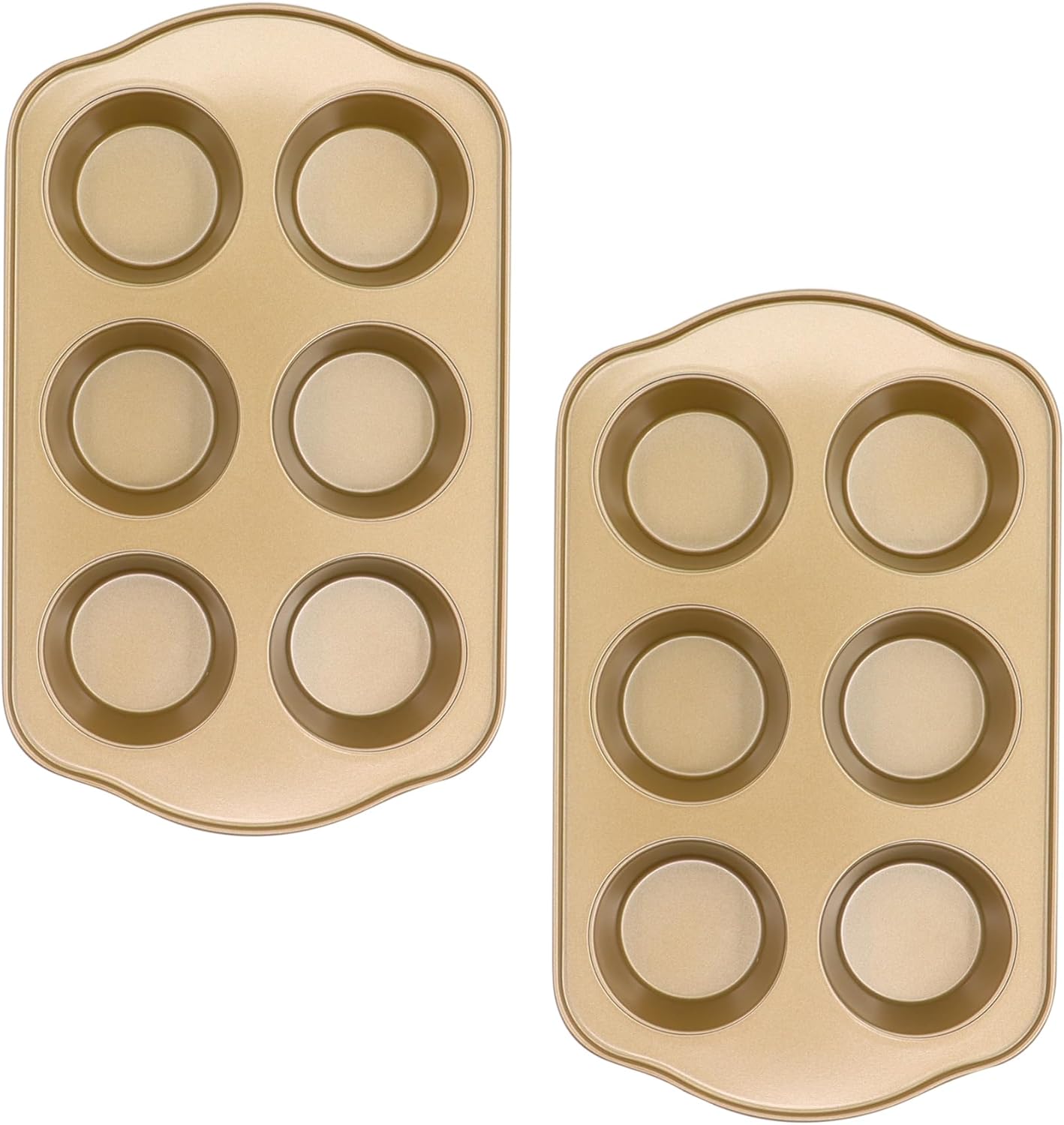 Nonstick 6 Cup Standard Muffin Pan, Cupcake Pan Set, Muffin Tins for Oven, 2 Pack, Gold