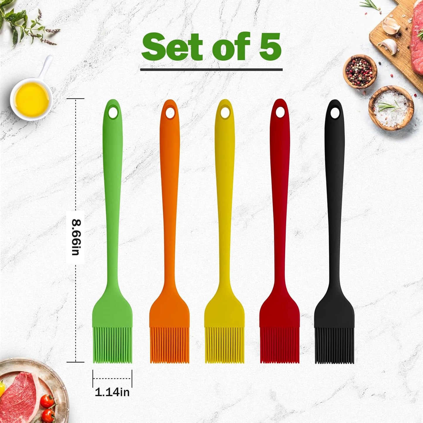 Silicone Basting Pastry Brushes, 5 Pack Heat Resistant Cooking Brush for Oil Butter Sauce, Food Brush for BBQ Grill Barbeque Kitchen Baking Cooking