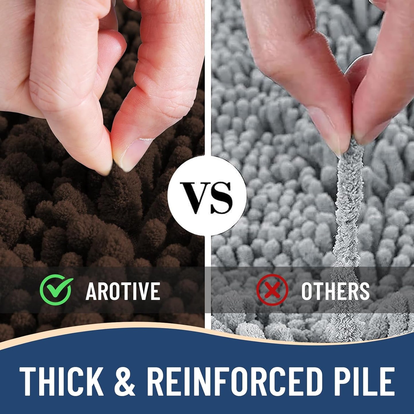 Arotive Luxury Chenille Bathroom Rug Mat, Extra Soft Thick Absorbent Shaggy Bath Rugs, Non-Slip Machine Wash Dry, Plush Bath Mats for Bathroom, Shower and Tub, 50x30, Brown