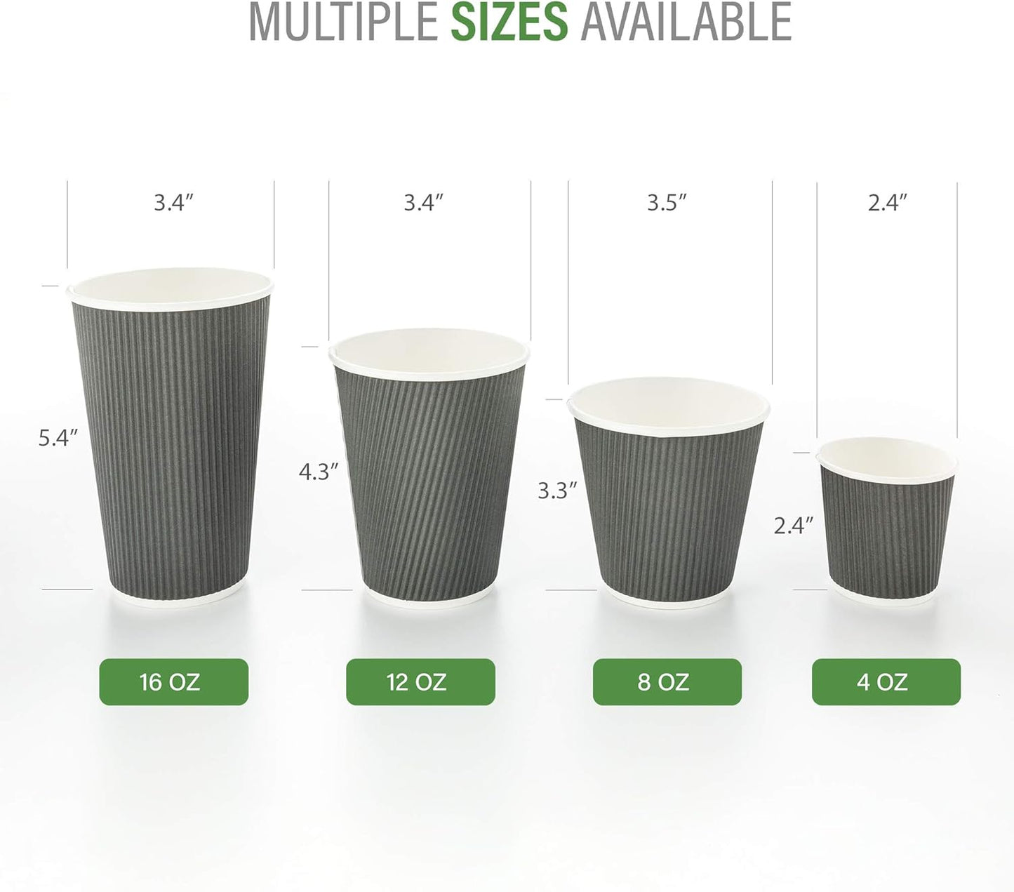 Restaurantware 8 Ounce Double Wall Disposable Coffee Cups, 500 Insulated Gray Paper Tumblers, with Ripple Wall Design, Lids Sold Separately for Hot Drinks like Tea, Hot Chocolate, and More