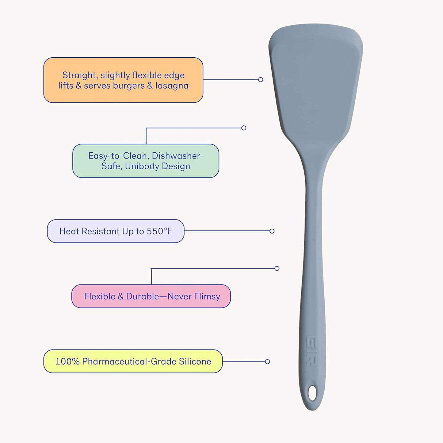 GIR: Get It Right Silicone Spatula Turner - 13-Inch Slate - Heat-Resistant & Non-Stick Core with Flexible Tip - Pancake Flipper - Dishwasher Safe