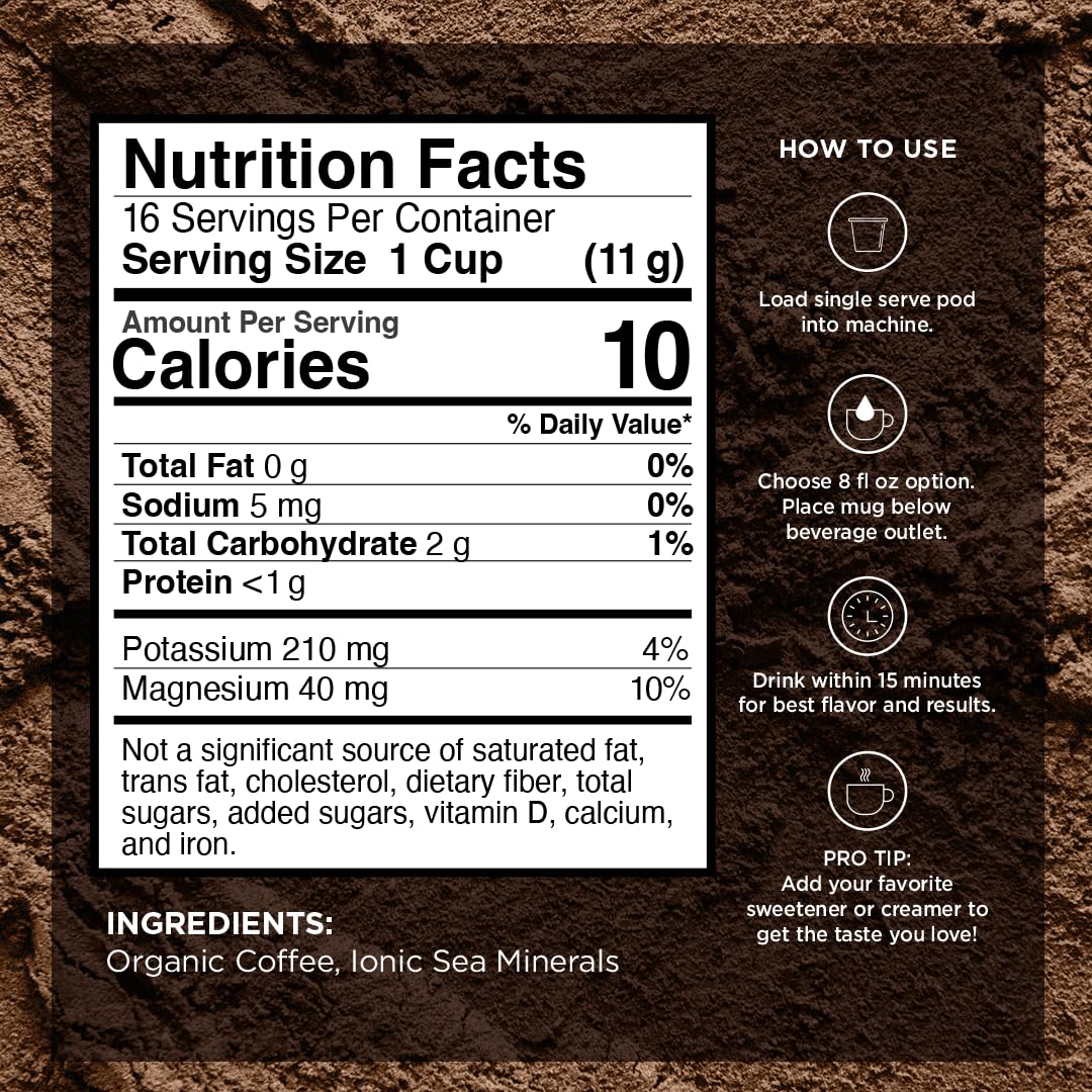 VitaCup Mineral Coffee Pods with Trace Minerals, Hydrate, Replenish & Restore, w/Sea Minerals, Electrolytes, Organic Coffee, Medium Dark Roast, Single Serve Pod Compatible w/Keurig K-Cup Brewers,64 Ct