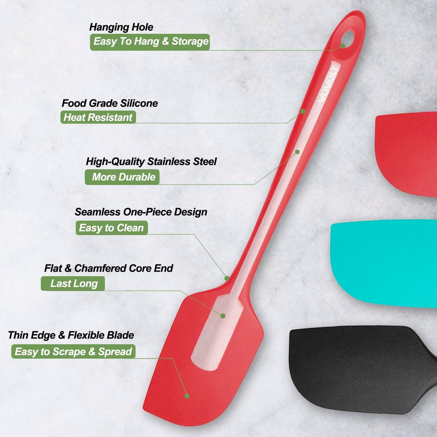 3 Pack Large Silicone Spatula for Kitchen,600°F Heat resistant Rubber Spatulas for Baking,Cooking, Scraping,and Mixing,Non Stick Kitchen Utensils, BPA Free, 11.2 IN, Red