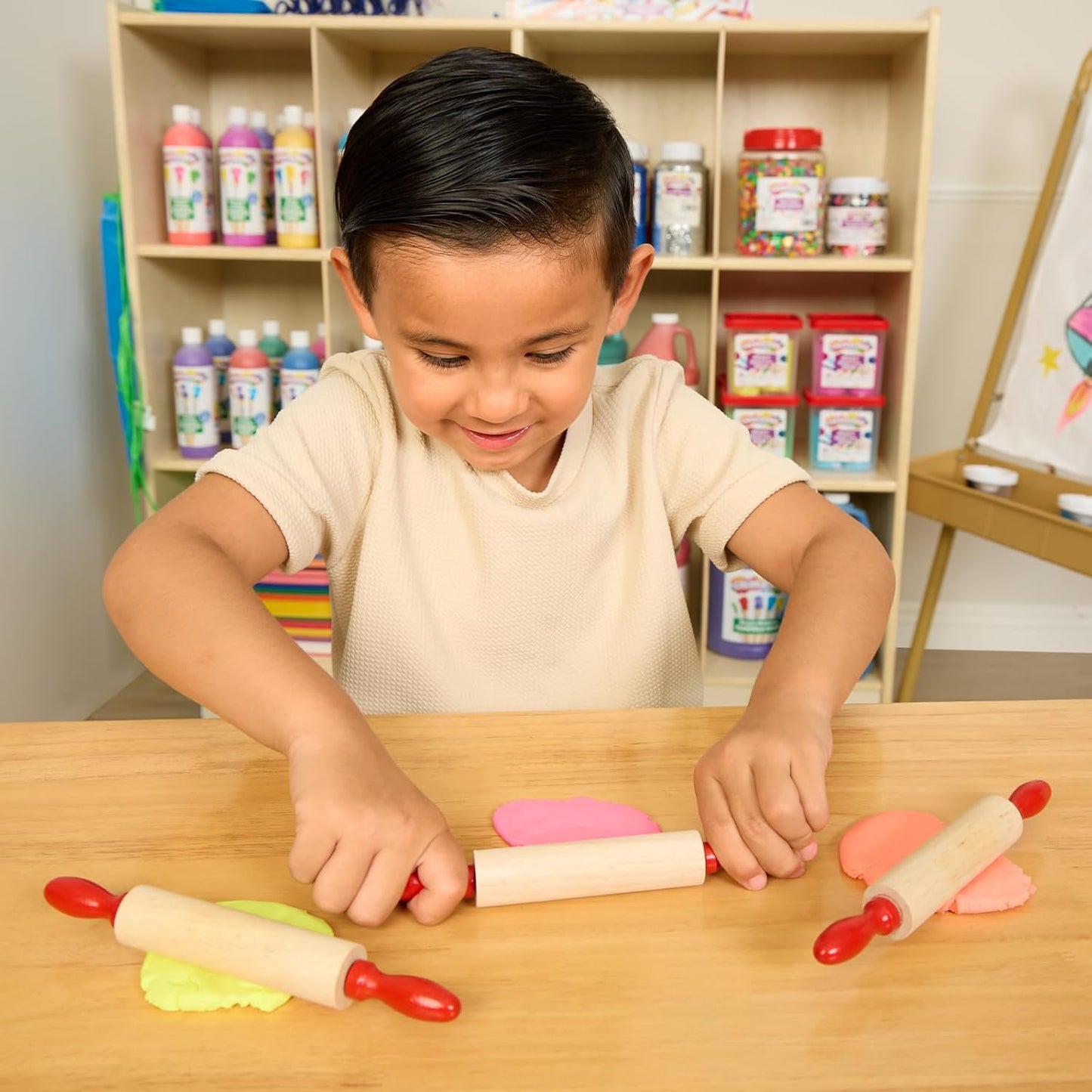 Colorations Natural Wood Rolling Pins, Set of 6, for Kids, Arts & Crafts, 7 Inches x 1 Inch (d), Class Pack, Party Pack, Dough, Clay, Sculpting, 6RP