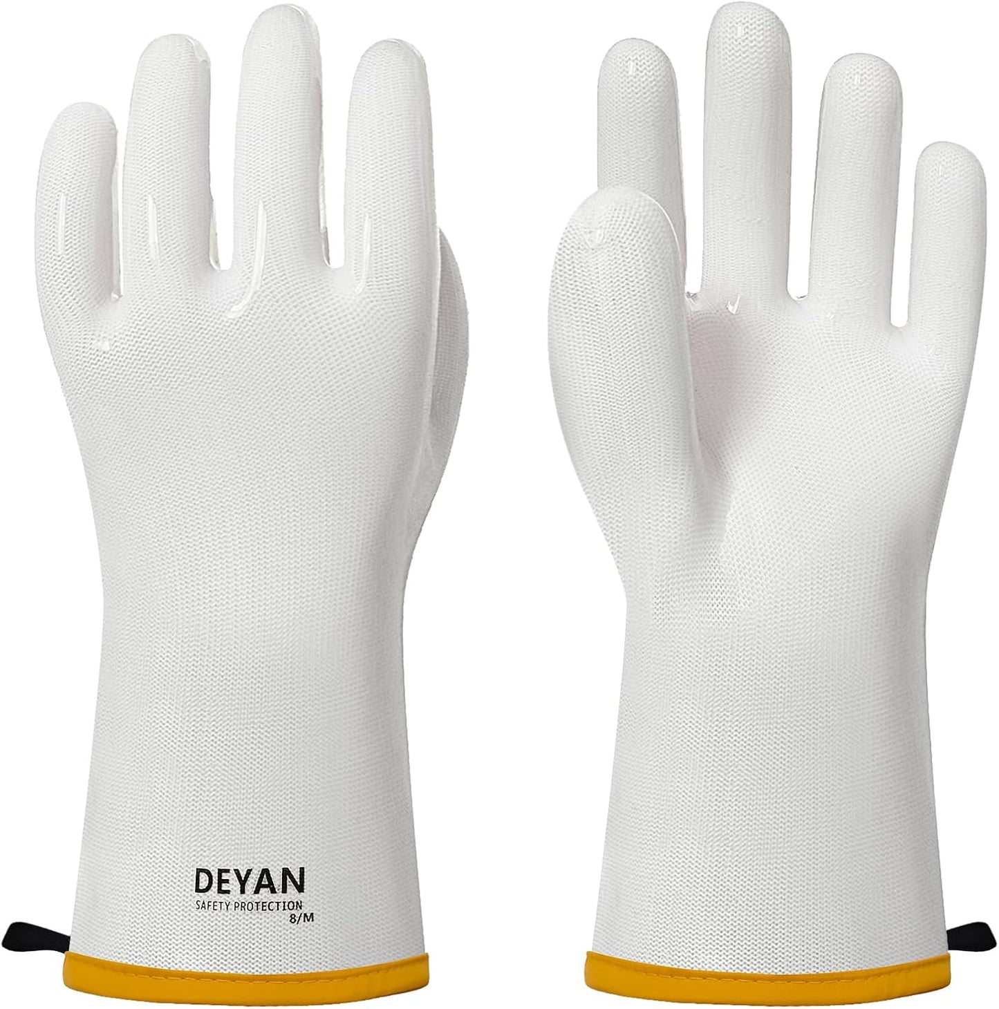 DEYAN Silicone BBQ & Oven Gloves - Food Grade, Heat Resistant Waterproof & Oil Proof Gloves for Grilling, Baking, Frying, Cooking - Long Sleeve & Non-Slip Grip, 1 Pair (White, 10/XL)