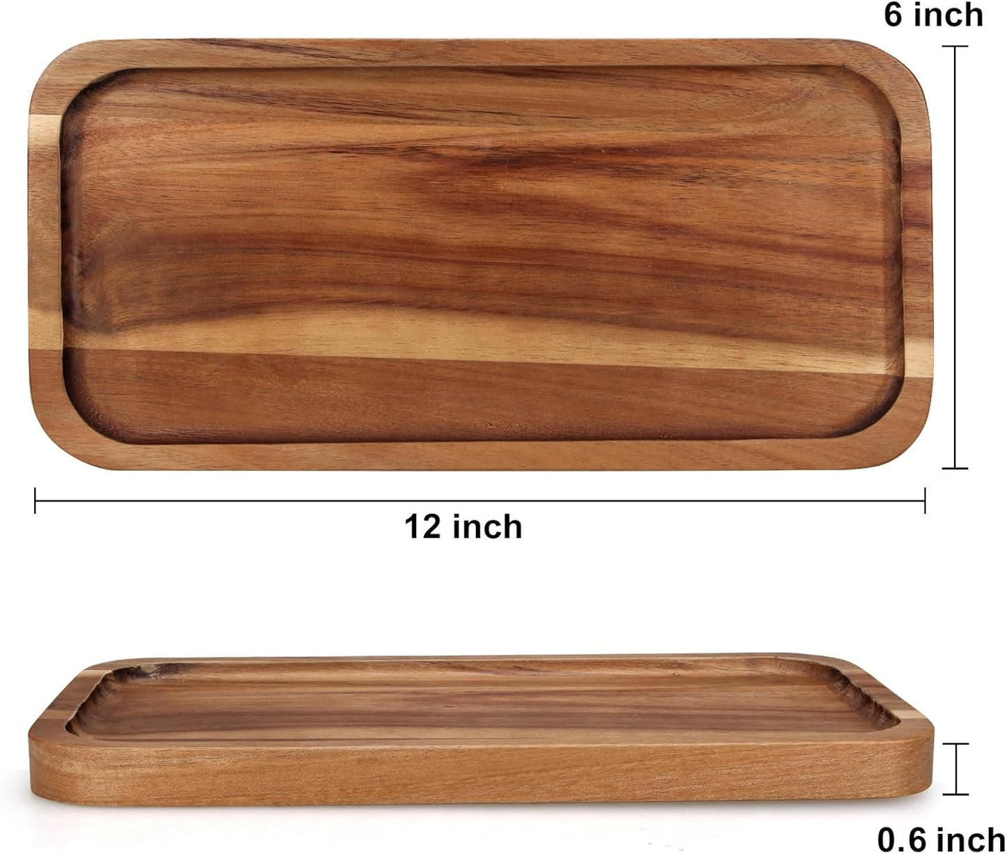 2 Pcs Rectangular Wooden Platters for Food Party Decorative Small Serving Tray Long Charcuterie Board Acacia Wood Trays Home Decor Cheese Board Rectangle Cake Dessert Plates Snack Appetizer Platter