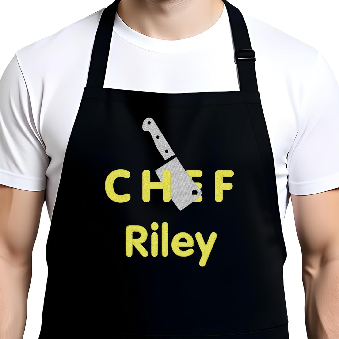 Personalized Chef Apron for Men, Custom Embroidered Design, Professional Kitchen Cooking BBQ Grilling for Dad, Decorated in USA