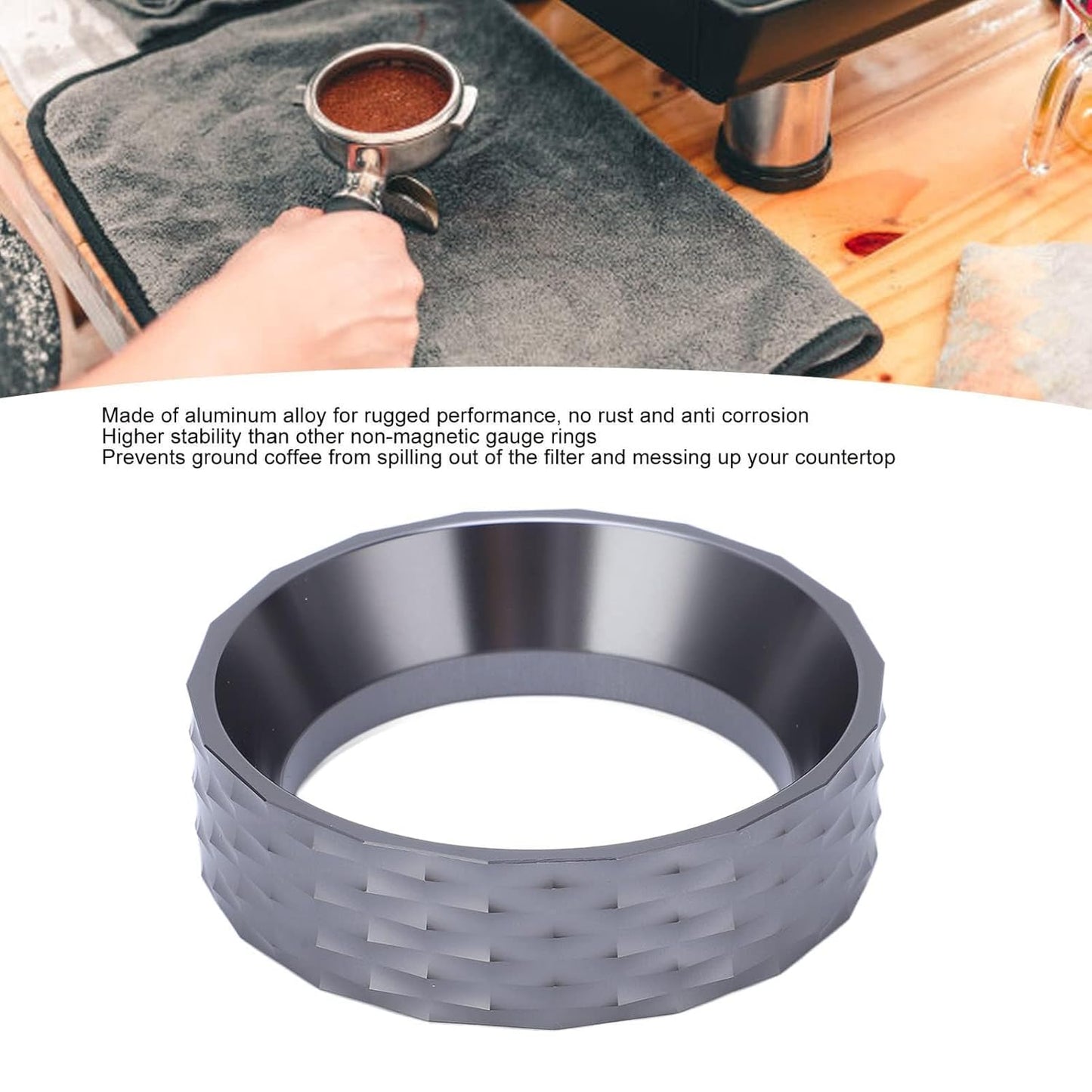 Magnetic Espresso Dosing Funnel Coffee Dosing Ring Aluminum Alloy Coffee Dosing Funnel Replacement for 51mm Portafilters (Grey)