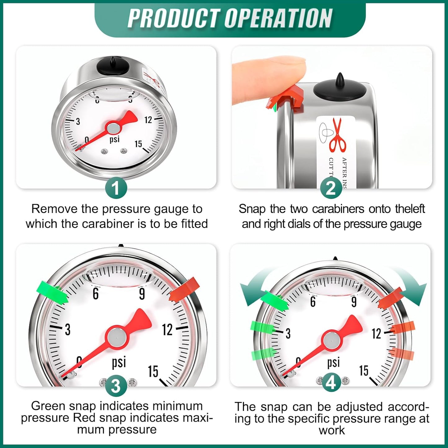 0-15psi Stainless Steel Glycerin Liquid Filled Pressure Gauge 1/8" NPT 1.5" Face Dial, Center Back Mount, for Water, Oil and Air Pressure Testing (with Range Mark Pointer)