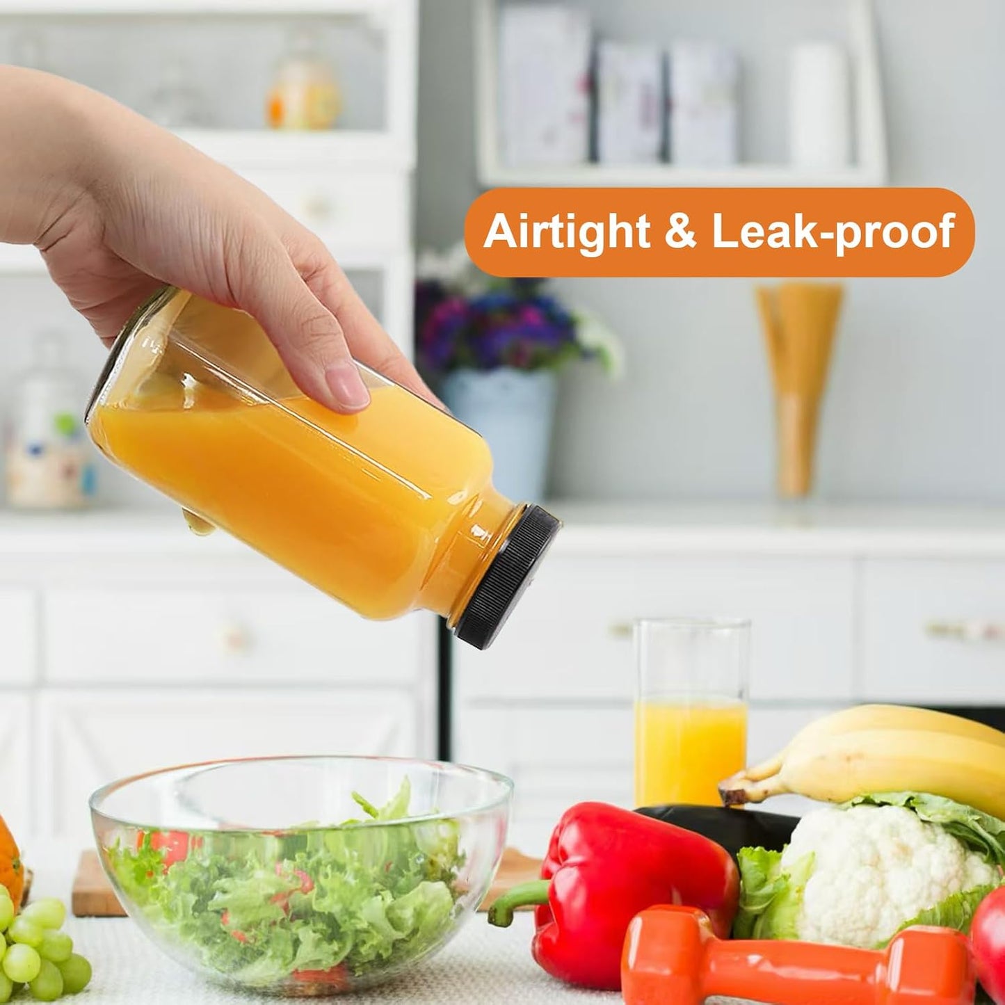 12 pack 8 oz Glass Juice Bottles with Lids, Reusable Glass Water Bottles, 250 ml Juice Containers Drinking Jars with Brush, Drink Jars for Milk, Juicing, Kombucha, Ginger