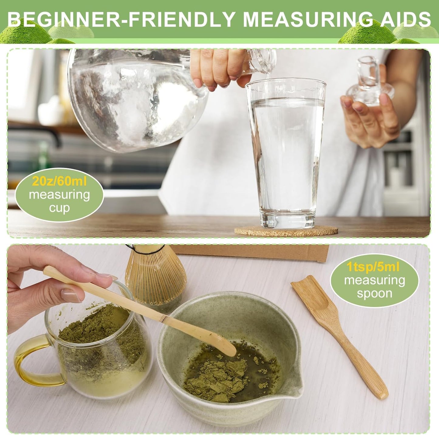 Matcha Whisk Set,5Pcs Japanese Matcha Tea Set - Matcha Bowl with Spout,Matcha Whisk Holder, Bamboo Whisk, 2Pcs Scoop, Matcha Kit Gift for Matcha Lovers Christmas,Matcha Starter Set(Mottled Green)