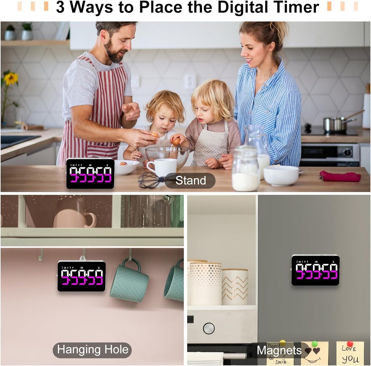 Kitchen Digital Timer, Count Down Up, Rechargeable, Vibration Mode Adjustable Volume and Brightness LED Display, Time Management Cook, Desk, Kids Adults Study Teaching, Kitchen Gadgets