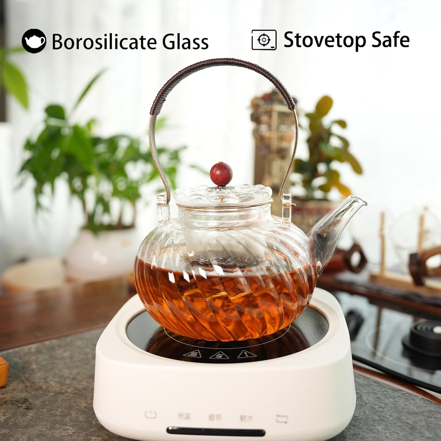 Glass Teapot with Removable Infuser, Stovetop Safe Glass Tea Kettle, 980 ml 33 oz, Clear Teapot for Loose Tea, Tea pot for Blooming Flower Tea and Loose Leaf, Tea Maker Gift
