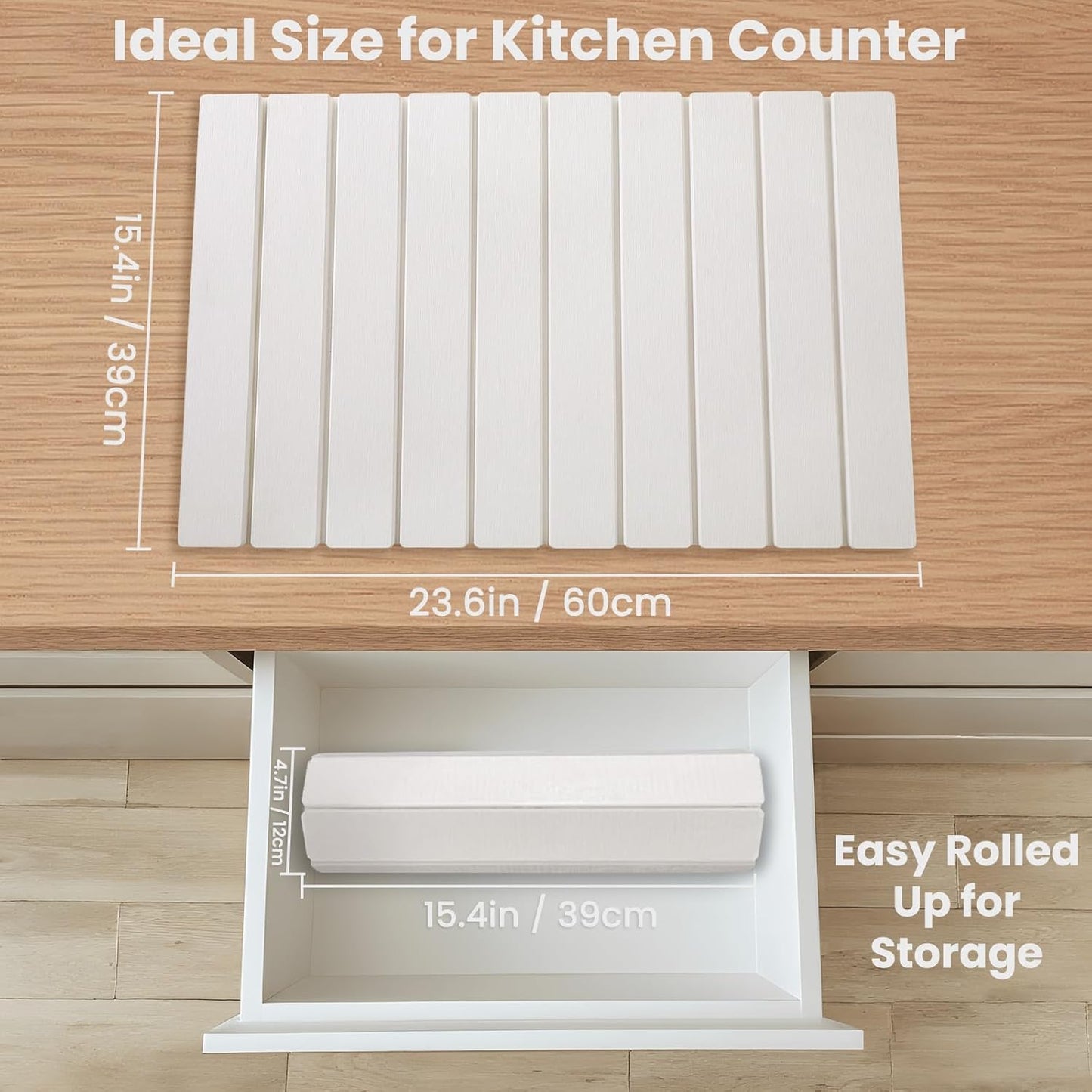 Stone Drying Mat for Kitchen Counter, Roll-Up Stone Dish Drying Mat, Large Fast Drying Kitchen Mat, Diatomaceous Earth Dish Mat Drying Kitchen Mat (White)