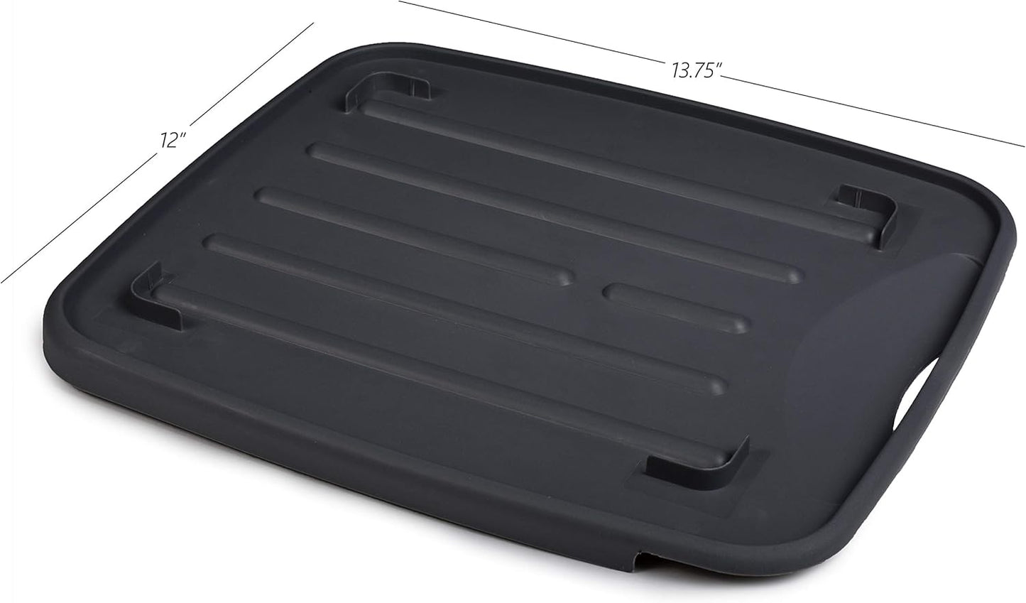 Masirs Pop-Up Collapsible Dish Drying Rack: Convenient Storage, Drains into Sink, Eight Large Plate Capacity, Sectional Cutlery and Utensil Compartment. Compact and Portable Design.