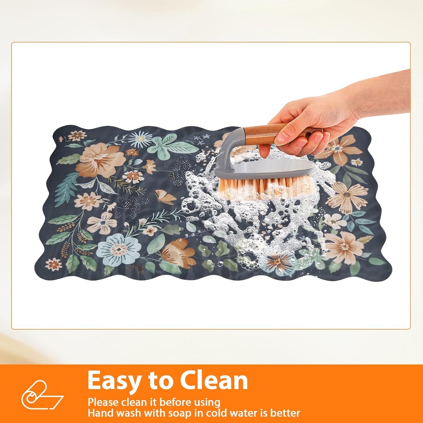 Scalloped Bohemian Coffee Bar Mat Dish Drying Mats for Kitchen Counter, Kitchen Decor,(16"x24", Black)