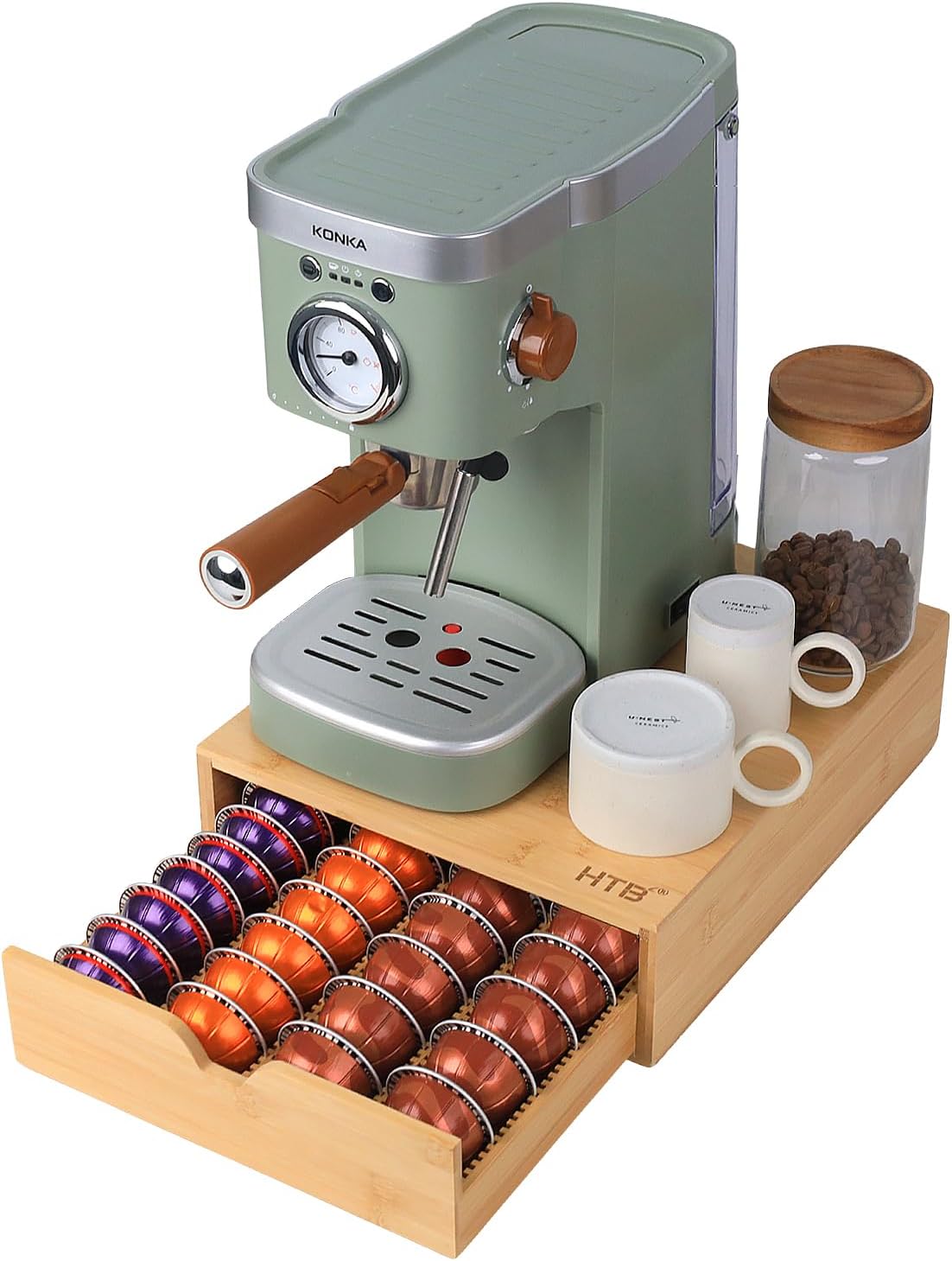 HTB Coffee Pods Storage Drawer for Organizing Nespresso Capsules, Can Be Used In Coffee Station, Kitchen, Home, Office, Holds 40 CoffeePods