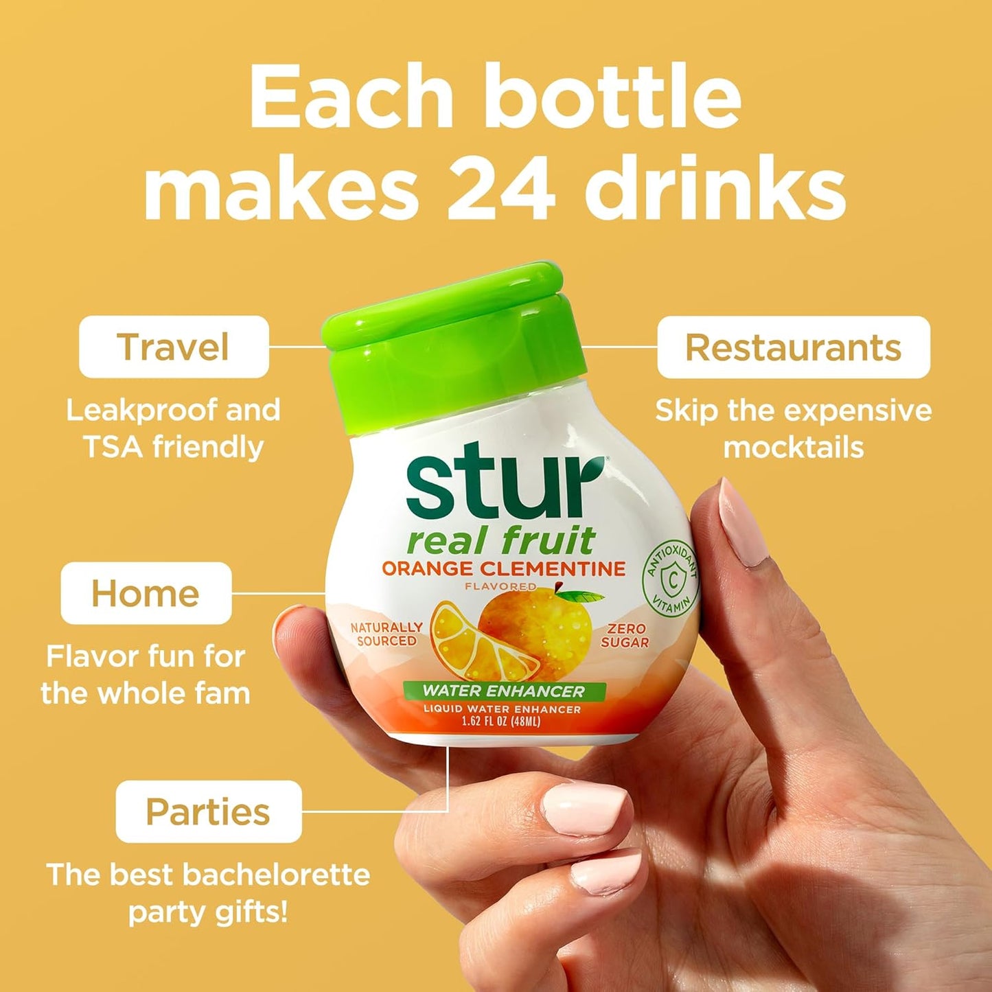 Stur Liquid Water Enhancer | Orange Clementine | Sweetened with Stevia | High in Vitamin C & Antioxidants | Sugar Free | Zero Calories | Keto | Vegan | 5 Bottles, Makes 120 Drinks