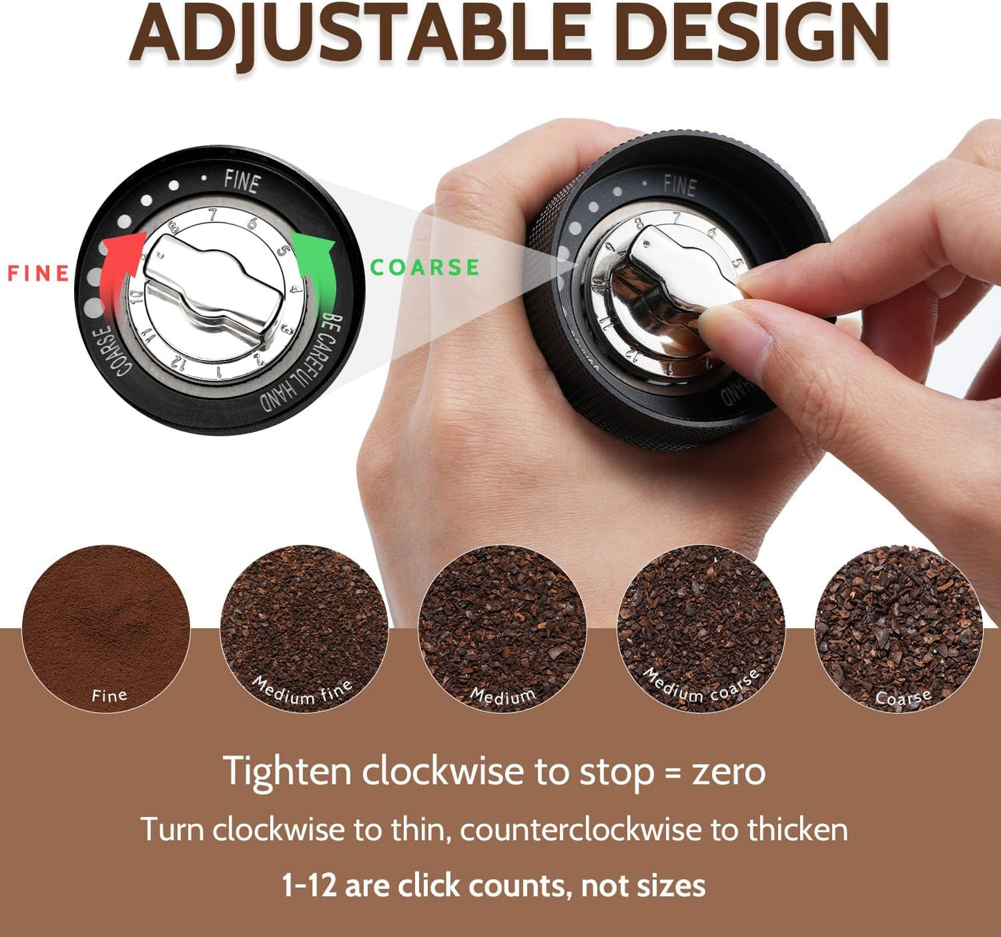 Manual Coffee Grinder, 420 Stainless Steel Conical Burr Hand Coffee Bean Grinder, Adjustable Grind Setting For Espresso, Pour Over, French Press (Black)