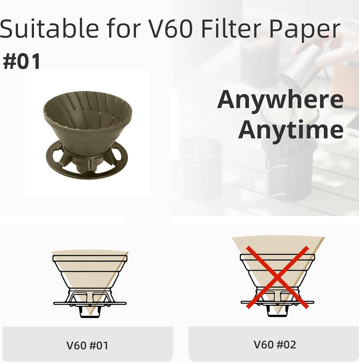 Collapsible Coffee Dripper, Silicone Reusable Coffee Filter Holder, Pour Over Coffee Dripper for Camping, Business Trip, Single Pour Over Coffee Maker (Green)