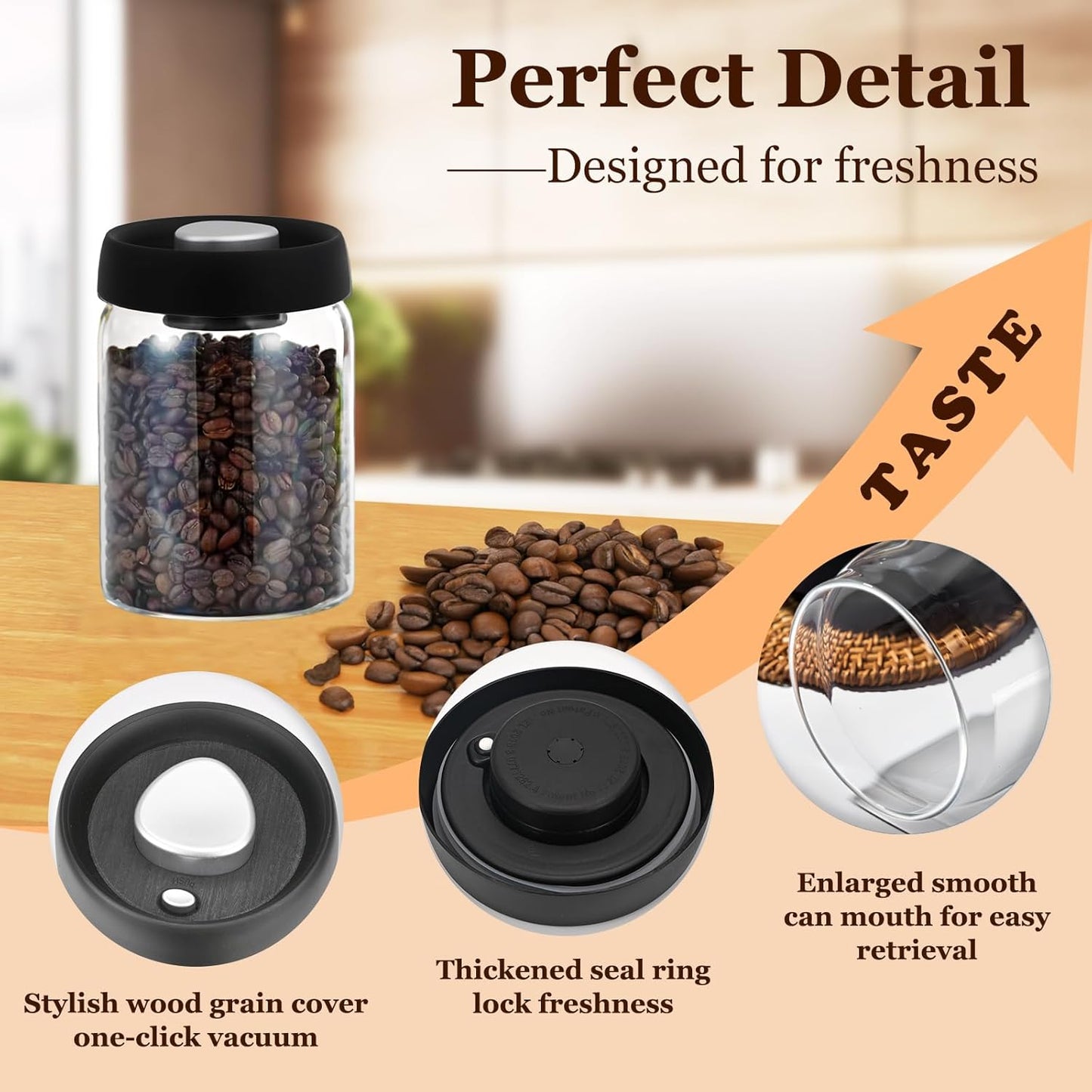 Vacuum Glass Jar with Airtight Lid,27floz/800ml Borosilicate Glass Coffee Canister Container,Perfect for Coffee Beans & Grounds,Loose Leaf Tea,Candy,Sugar,Nuts,Spices