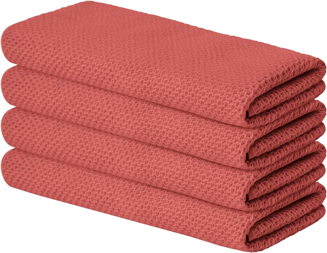 Artoid Mode 100% Cotton Red Waffle Weave Kitchen Dish Cloths, 13x28 Inch Ultra Soft Absorbent Quick Drying Kitchen Dish Towels Set of 4